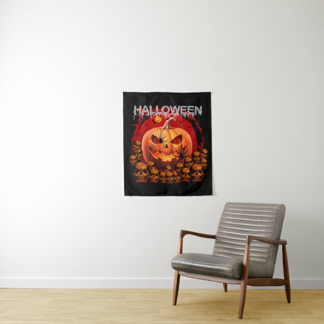 TAPETE DE PAREDE CRÂNIOS DE ABÓBORA ESQUELETO HALLOWEEN  (In Situ)