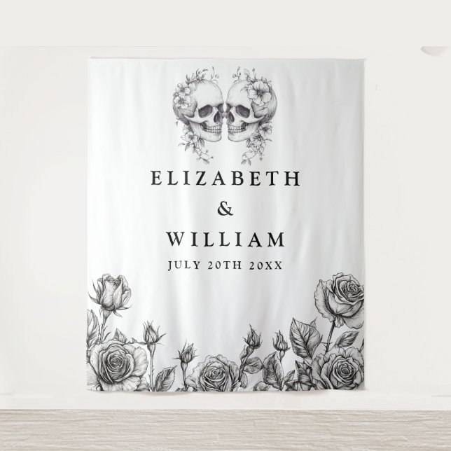 Tapete De Parede Crânios Góticos Panorâmica Fotográfica Floral Fund (Frente)