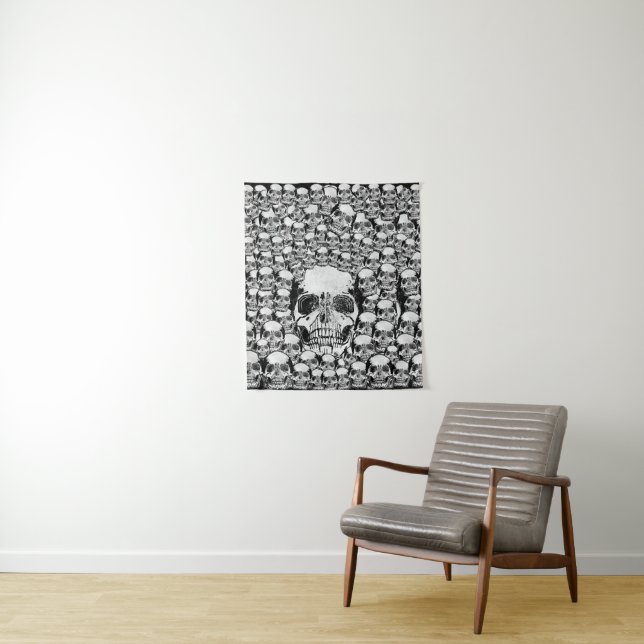 TAPETE DE PAREDE CRÂNIOS PAREDE MORTE MORTOS ESQUELETO PRETO BRANCO (In Situ)