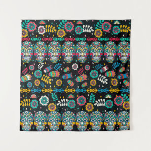 Tapete De Parede Crânios tribais de Boho: padrão colorido.
