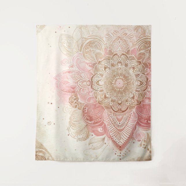 Tapete De Parede Creme castanho rosa Mandala Bohemian Boho Fashion (Frente)