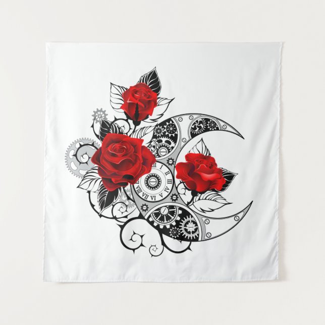 Tapete De Parede Crescente Mecânico com Rosas vermelhas (Frente)