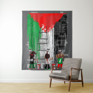 Tapete De Parede Crianças de Gaza Pintando a Bandeira da Palestina