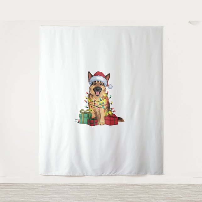 Tapete De Parede Cristo German shepherd de Cachorro Santa Hat Light (Frente)