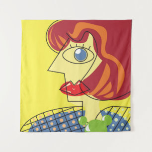 Tapete De Parede Cubismo Colorido: Arte Retrato Feminina