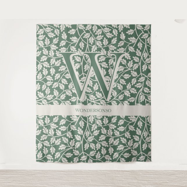 Tapete De Parede Custom Emerald Green Flower editable monogram (Frente)