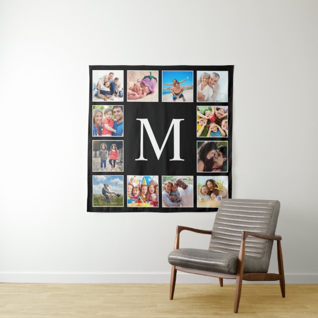 Tapete De Parede Custom Family Photo Collage Personalized Black (In Situ)