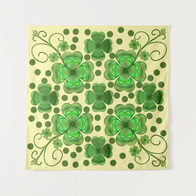 Tapete De Parede Custom Metallic Green Clover & Swirl Pattern  (Frente)