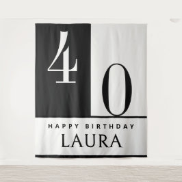 Tapete De Parede Custom Name & Age Banner, Black and White Birthday