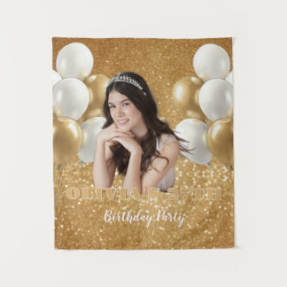 Tapete De Parede Custom Photo Birthday Backdrop,  gold & white