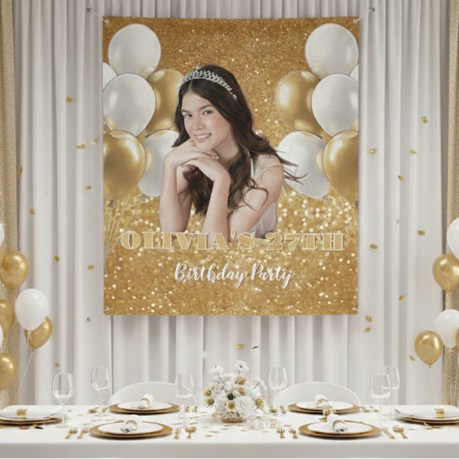 Tapete De Parede Custom Photo Birthday Backdrop,  gold & white (Criador carregado)