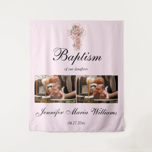 Tapete De Parede Custom Photo Collage Christening Baptism Backdrop (Frente)