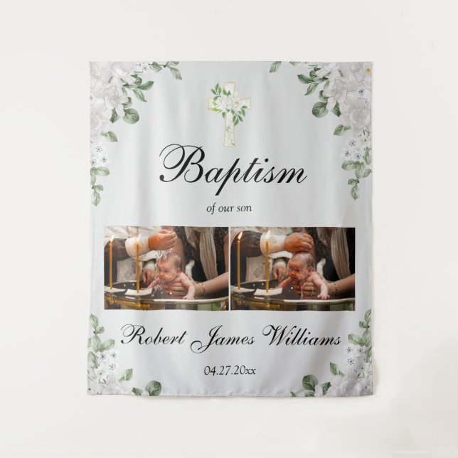 Tapete De Parede Custom Photo Collage Christening Baptism Backdrop (Frente)