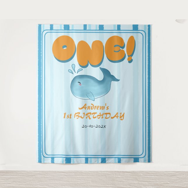 Tapete De Parede Cute Baby Blue Whale 1st Birthday Backdrop (Frente)