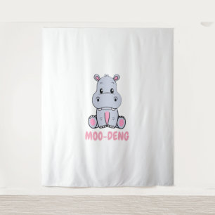 Tapete De Parede Cute Baby Hippo Moo Deng Bouncy Pig em Tailandês H