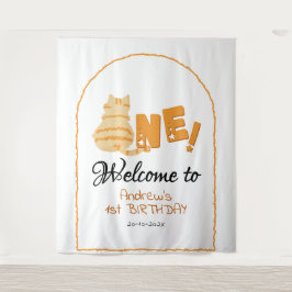 Tapete De Parede Cute Fat Orange Cat 1st Birthday Backdrop