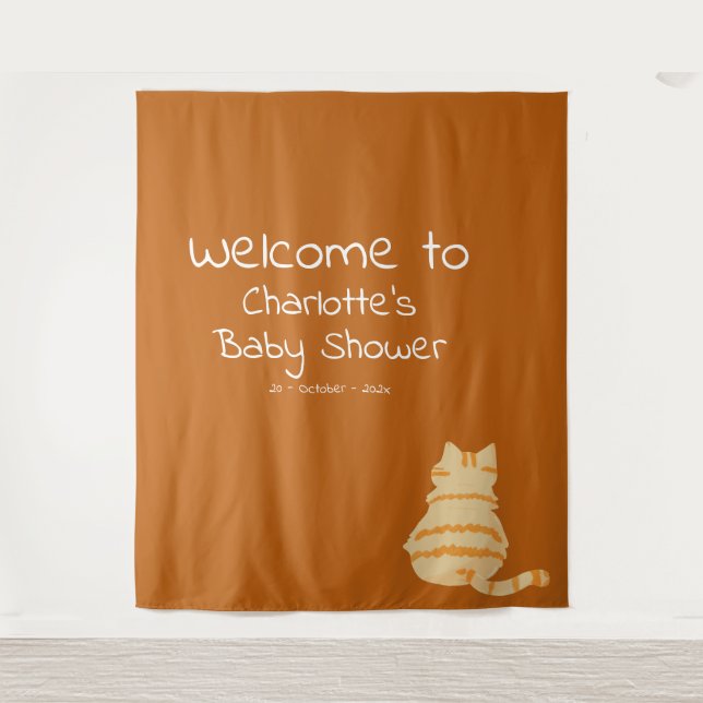 Tapete De Parede Cute Fat Orange Cat Baby Shower Photo Backdrop (Frente)