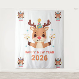 Tapete De Parede cute funny reindeer happy new year party backdrop