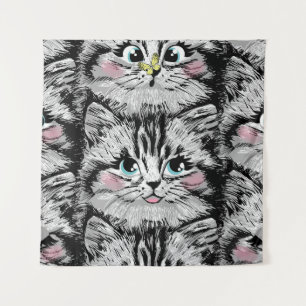 Tapete De Parede Cute furry kitten face seamless pattern. Illustrat