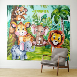 Tapete De Parede Cute Kids Safari Selva Animal Personalizado Nome