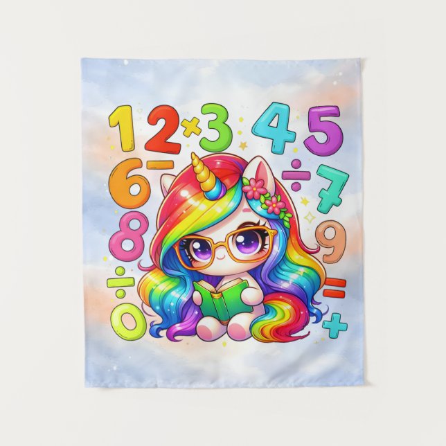 Tapete De Parede Cute Maths Unicorn Numbers Poster for Kids (Frente)