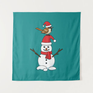 Tapete De Parede Cute Sparrow on Snowman