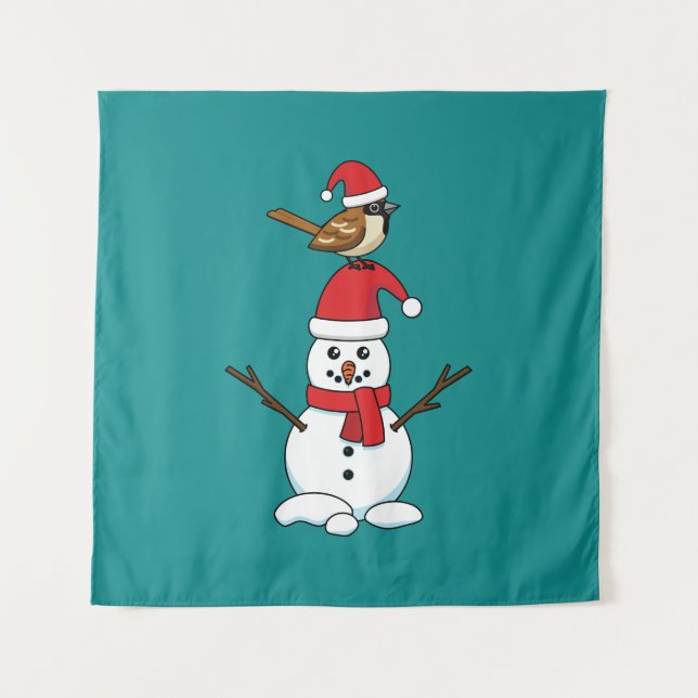 Tapete De Parede Cute Sparrow on Snowman (Frente)