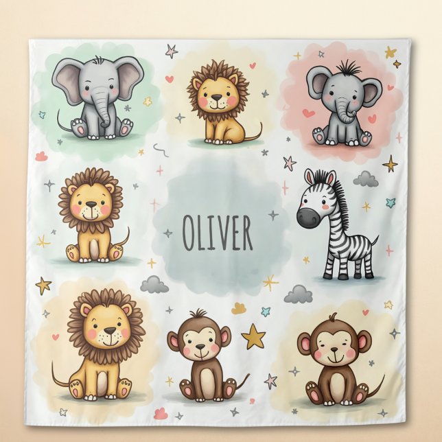 Tapete De Parede Cute Watercolor Safari Animal Doodes (Criador carregado)