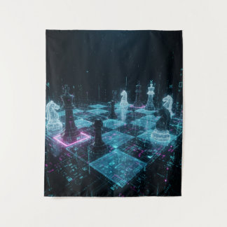 Tapete De Parede Cyberpunk Chess, Neon Digital Board Game S