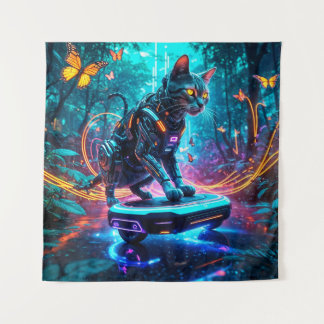Tapete De Parede Cyborg Cat Races na selva de Neon