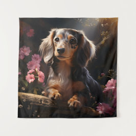 Tapete De Parede Dachshund Entre Os Blooms