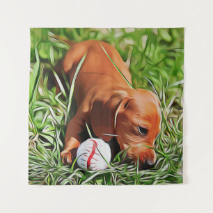Tapete De Parede Dachshund Puppy Poa Em Grama Com Bola Xmas Pos