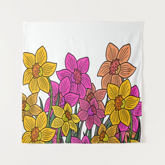 Tapete De Parede Daffodils Coloridos Flores Design (Frente)