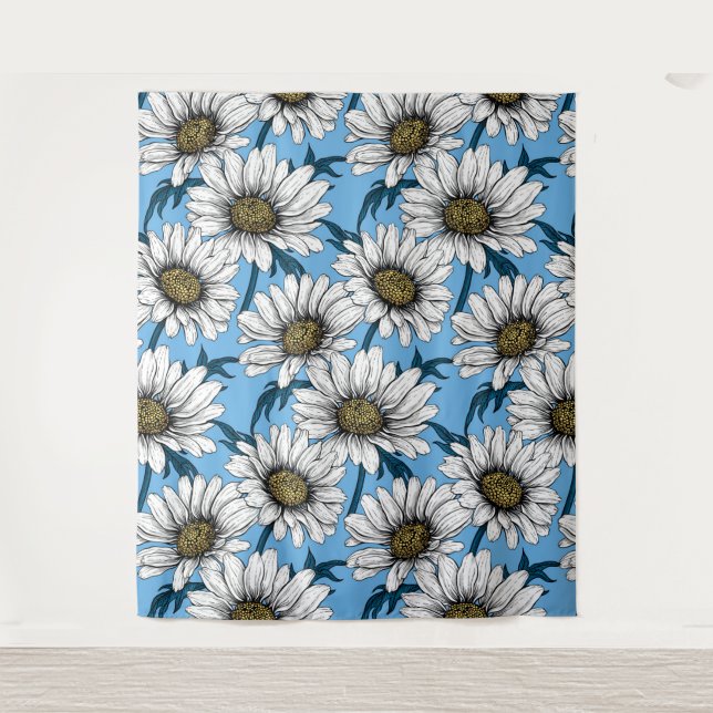 Tapete De Parede Daisies, flores silvestres em azul (Frente)