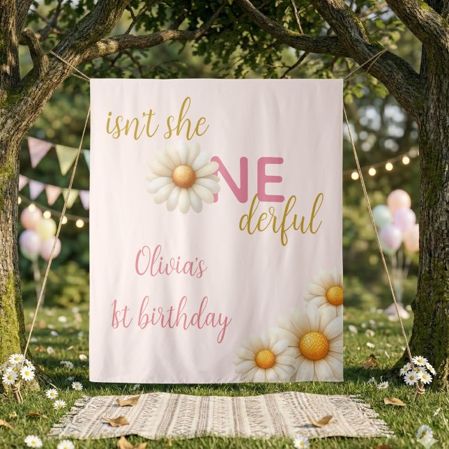 Tapete De Parede Daisy 1st Birthday Backdrop Isn't She ONEderful  (Daisy 1st Birthday Backdrop Isn't She ONEderful Tapestry)