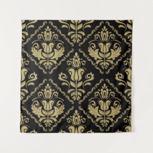Tapete De Parede Damask Black Dourado: Ornament Clássico.