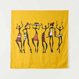 Tapete De Parede Dançarinos Africanos, Silhouette Étnica Vintage.