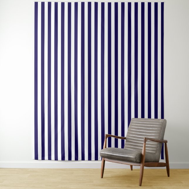 Tapete De Parede Dark Blue and White Stripe Decorative Tapestry (In Situ)