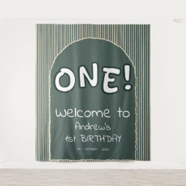 Tapete De Parede Dark Green Stripes 1st Birthday Backdrop