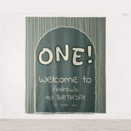 Tapete De Parede Dark Green Stripes 1st Birthday Backdrop