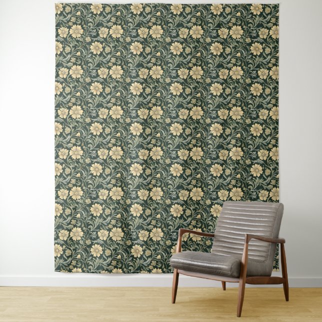 Tapete De Parede Dark green stylized yellow flowers  pattern  (In Situ)