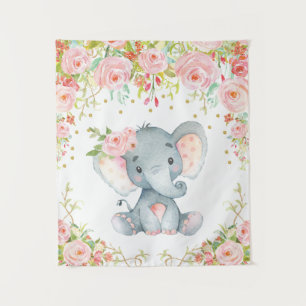 Tapete De Parede Decoração de berçário de elefante floral em ouro r