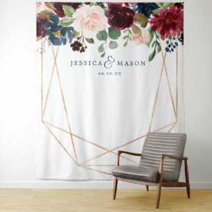Tapete De Parede Decoração de casamento floral burgundy navy Backdr