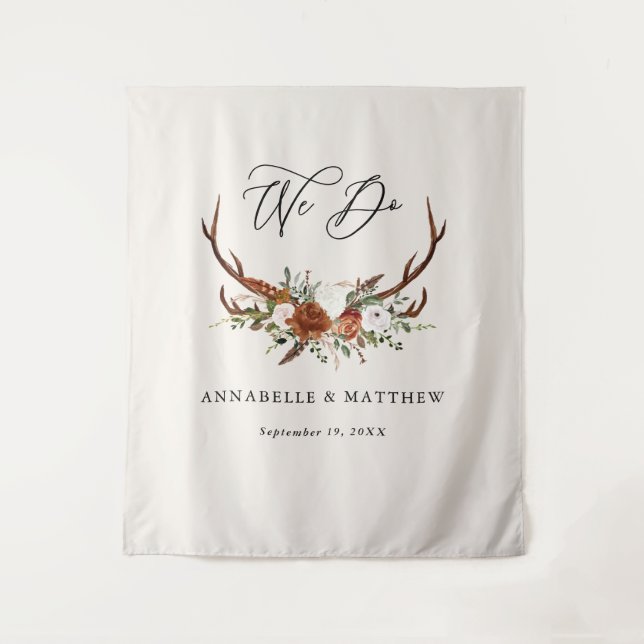 Tapete De Parede Decoração de casamento rústico em terracota com ve (Frente)