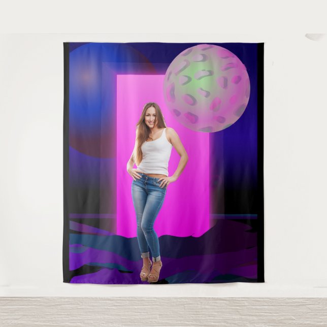 Tapete De Parede Decoração de Fundo de Cena para Festa Retro Espaci (Frente)