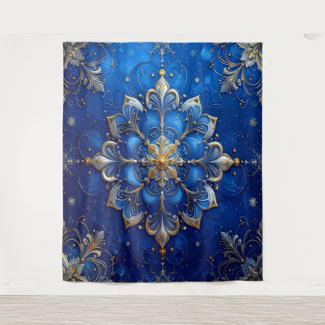 Tapete De Parede Decorative Blue Gold Holiday Backdrop (Frente)