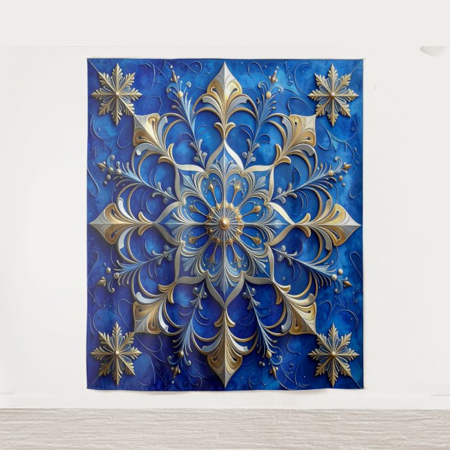 Tapete De Parede Decorative Blue Gold Holiday Backdrop (Frente)