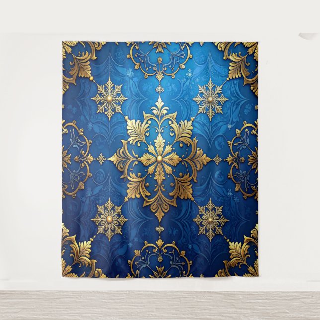 Tapete De Parede Decorative Blue Gold Holiday Backdrop (Frente)