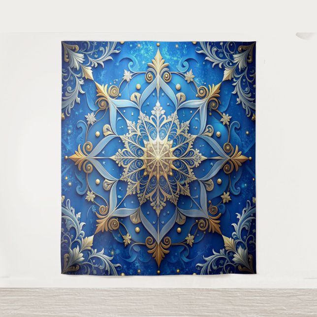 Tapete De Parede Decorative Blue Gold Holiday Backdrop (Frente)