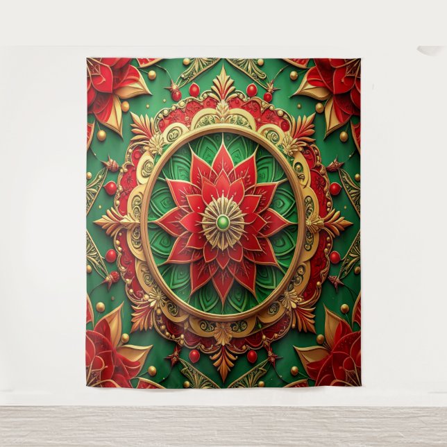 Tapete De Parede Decorative Red Green Holiday Backdrop (Frente)